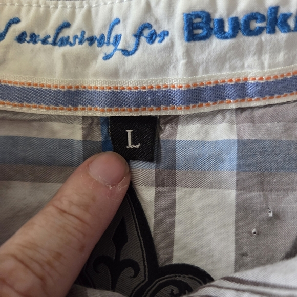 Roar Men's Gray and Blue Plaid Shirt with Embroidery Size L - Picture 12 of 13